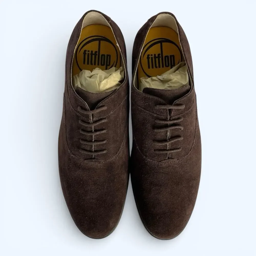 FitFlop Mens Lewis Suede Lace up Brown Suede Oxford Sneaker Casual Comfort SZ 11